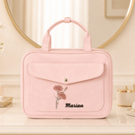 Personalised Birth Flower Waterproof Foldable PU Leather Travel Toiletry Bag with Name Daily Use Birthday Gift for Traveller  Friend