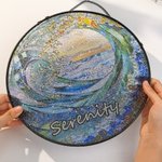 Personalised Ocean Wave Sunrise Stained Glass Acrylic Hanging Suncatcher with Text Home Decor Birthday Gift for Family Friends