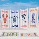 Personlig strandhåndkle i oversized-størrelse med tropisk mønster av havdyr og striper, hurtigtørkende, med navn – perfekt som gave til strandfest eller sommerferie for kvinner