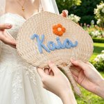 Personalized Flower Natural Woven Palm Leaf Hand Fan with Name Daily Use Birthday Wedding Gift for Bridesmaid Friend