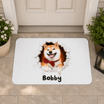 Personalised Pet Photo Bursting through the Wall Non-Slip Door Mat with Name Daily Use Housewarming Birthday Gift for Pet Lover