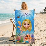 Personalised Cute 3D Diving Character Sea Animal Quick Dry Oversized Microfiber Beach Towel with Name Beach Party Birthday Gift for Kids Adults