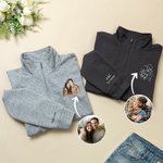 Personalized Couple Photo Embroidered T-shirt Quarter Zip Sweatshirt Hoodie with Text Birthday Wedding Anniversary Gift for Couple