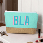 Personalized Double-Color Shadow Monogram Linen Patch Canvas Makeup Bag Bridal Shower Birthday Wedding Gift for Besties Bridesmaids