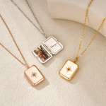 Personalised Birthstone Photo Necklace with Text Anniversary Birthday Gift for Mom Dad Family