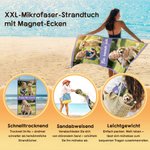 Personalisiertes Foto Strandtuch mit Magnet-Ecken | Badetuch mit Wunschtext | schnelltrocknend | windfest | Sommer Urlaub Geschenk für Familie Freunde