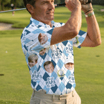 Personalized Diamond Argyle Golf Theme Face Photo Hawaiian Shirt Anniversary Birthday Father's Day Gift for Father Golf Player