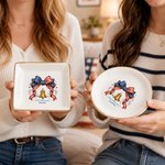 Personalised National Flag Bow Liberty Bell Ceramic Trinket Jewellery Dish with Name Home Decor USA 250th Anniversary Gift for Women