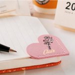 Personalized Pink Bow Birth Flower PU Leather Heart Bookmark with Name Birthday Anniversary Gift for Book Lovers Bookworms