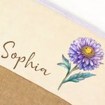 Personalized Gem Birth Flower Linen Patch Canvas Makeup Bag with Name Birthday Wedding Gift for Besties Bridesmaids