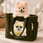 Borsa shopper personalizzata in velluto a coste con foto di animale ad acquerello e nome, capiente - Regalo di compleanno per amanti di animali
