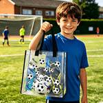 Personalised Soccer Theme Waterproof PVC Transparent Tote Bag with Name Soccer Club World Cup Party Gift for Soccer Players Kids