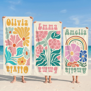 Telo da mare magnetico oversize personalizzato con motivo floreale retrò e asciugatura rapida, con nome: regalo perfetto per le vacanze estive, le feste in spiaggia e i compleanni, per ragazze e amich