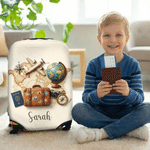 Personalized World Map Airplane Luggage Cover with Name and Text Fits 18-32 Inches Suitcase Travel Accessories Birthday Gift for Travel Lovers Friends