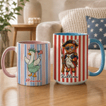 Personalized Cartoon Highland Cow Goose Name 11 oz 15 oz Ceramic Mug with Coaster Daily Use American Independence Day Gift for Americans
