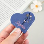 Personalized Pink Bow Birth Flower PU Leather Heart Bookmark with Name Birthday Anniversary Gift for Book Lovers Bookworms
