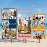 Personalisiertes Foto Strandtuch mit Magnet-Ecken | Badetuch mit Wunschtext | schnelltrocknend | windfest | Sommer Urlaub Geschenk für Familie Freunde