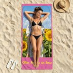 Personalisiertes Foto Strandtuch mit Magnet-Ecken | Badetuch mit Wunschtext | schnelltrocknend | windfest | Sommer Urlaub Geschenk für Familie Freunde