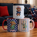Personalized Cartoon Highland Cow Goose Name 11 oz 15 oz Ceramic Mug with Coaster Daily Use American Independence Day Gift for Americans