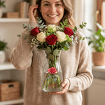 Personalized Birth Flower Glass Vase with Name Birthday Anniversary Gift for Mom Grandma