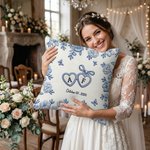 Personalized Faux Embroidered Print  Love Heart Floral Soft Pillow Cover with Initials and Date Home Decor Wedding Engagement Gift for Newlyweds