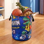 Personalized Graffiti Basketball Dinosaur Large Waterproof Name Number Laundry Storage Basket with Handle Daily Use Birthday Gift for Boy