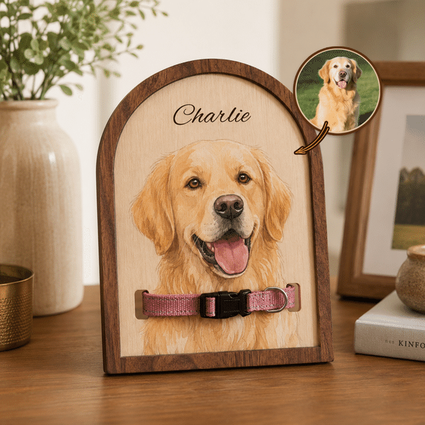Porte-collier en bois personnalisé avec portrait de votre animal et son nom – Cadeau idéal pour les moments de la vie quotidienne ou en cas de perte d'un animal, destiné aux amoureux des animaux