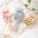 Personalised Watercolour Birth Flower Hair Brush with Name Anniversary Birthday Daily Use Gift for Women Friends Family
