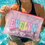 Bolsa de playa transparente personalizada impermeable multicolor con nombre artístico de uso diario regalo de vacaciones de verano para ella