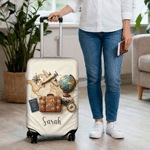 Personalized World Map Airplane Luggage Cover with Name and Text Fits 18-32 Inches Suitcase Travel Accessories Birthday Gift for Travel Lovers Friends