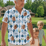 Personalized Diamond Argyle Golf Theme Face Photo Hawaiian Shirt Anniversary Birthday Father's Day Gift for Father Golf Player