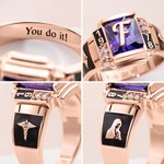 Personalised Birthstone Graduation Symbol Initial Class Sterling Silver Ring with Text and Year Dainty Jewellery Graduation Ceremony Gift for Graduates