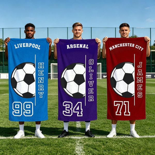 Personalised Soccer Quick Dry Oversized Beach Towel with Name Number and Team Name Birthday Summer Beach Party Gift for Sports Lovers Family Friends
