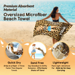 Personlig strandhåndkle i leopardmønster med tegneseriefigur, i stor størrelse, hurtigtørkende og med magnetfeste – med navn – perfekt som gave til sommerferien eller bursdagen til familie og venner