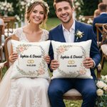 Personalised Faux Embroidered Print Wedding Rings Soft Cushion Cover with Name and Date Wedding Anniversary Gift for Couples Newlyweds