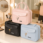 Personalised Birth Flower Waterproof Foldable PU Leather Travel Toiletry Bag with Name Daily Use Birthday Gift for Traveller  Friend