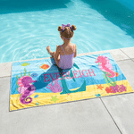 Personalized Cute Sea Creature Oversized Quick Dry Beach Towel with Name and Initial Summer Vacation Beach Party Birthday Gift for Boys Girls
