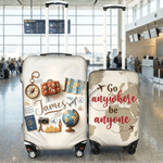 Personalized World Map Airplane Luggage Cover with Name and Text Fits 18-32 Inches Suitcase Travel Accessories Birthday Gift for Travel Lovers Friends