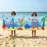 Personalized Cute Sea Creature Oversized Quick Dry Beach Towel with Name and Initial Summer Vacation Beach Party Birthday Gift for Boys Girls