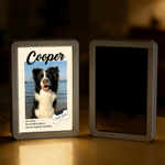 Personalised Pet Photo Bone Shape Light Photo Frame Mirror with Name Text and Year Sympathy Memorial Loss of Pet Gift for Pet Owners Lovers