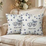 Personalized Faux Embroidered Print  Love Heart Floral Soft Pillow Cover with Initials and Date Home Decor Wedding Engagement Gift for Newlyweds