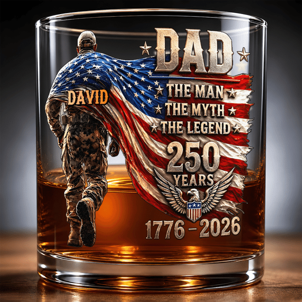 Personalized American Flag 10 oz Whiskey Glass with Name Daily Use American Independence Day Gift for Dad Man Whiskey Drinker