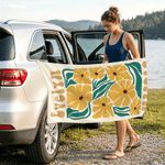 Personalised Retro Floral Oversized Quick Dry Magnetic Beach Towel with Name Summer Vacation Beach Party Birthday Gift for Girls Friends