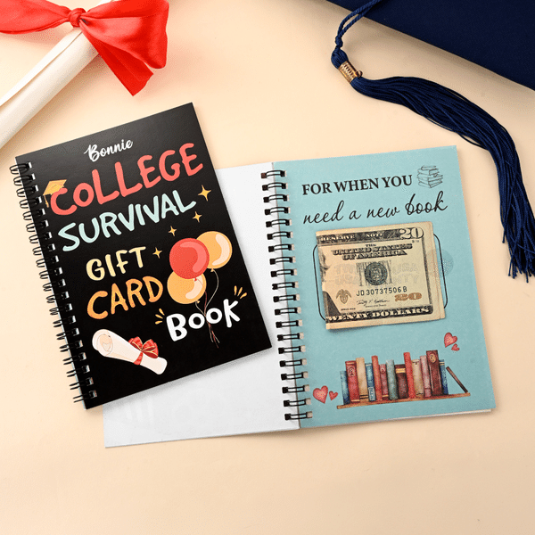 Personalized Graduation Cap Balloon College Survival Gift Card Book with Name and Cash Holder Graduation Birthday Gift for College Students Graduates