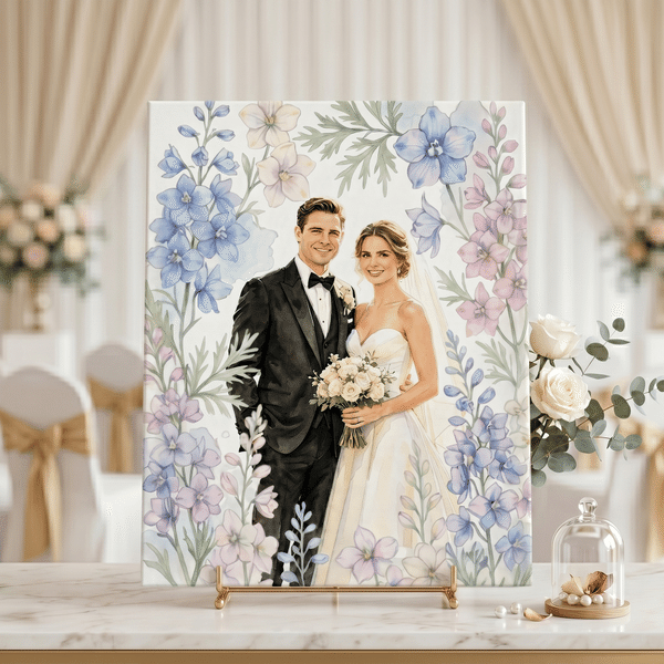 Personalized Watercolour Birth Flower Wedding Photo Canvas Prints Bedroom Decor Ship from USA Wedding Anniversary Gift for Couples Newlyweds