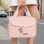 Personalised Birth Flower Waterproof Foldable PU Leather Travel Toiletry Bag with Name Daily Use Birthday Gift for Traveller  Friend