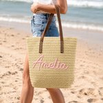 Gepersonaliseerde grote capaciteit gehaakte Raffia tas met naam dagelijks gebruik verjaardagscadeau voor vrouwen beste vriendin collega