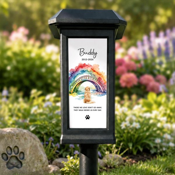 Personalized Rainbow Bridge Pet Back View Solar Garden Light with Name Daily Use Garden Home Decor Birthday Gift for Pet Parents