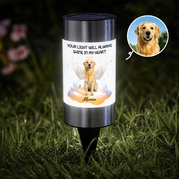 Personalized Your Light Will Always Shine Pet Photo Solar Garden Light with Name Garden Decor Memorial Sympathy Gift for Pet Owners