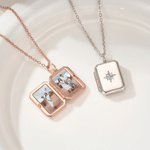 Personalised Birthstone Photo Necklace with Text Anniversary Birthday Gift for Mom Dad Family